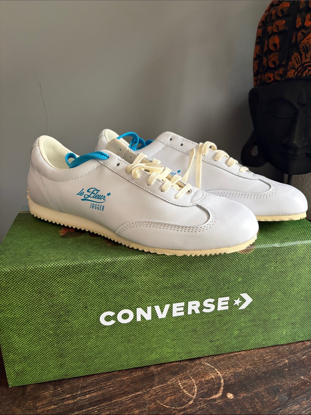 Converse Le Fleur Jogger Sneakers in White with Blue Accents New